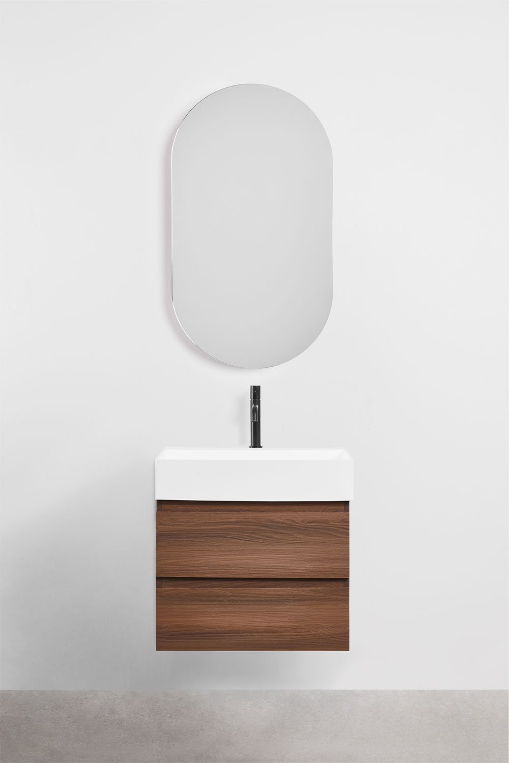 Bathroom furniture set in wood and ash veneer with integrated Ona washbasin, gallery image 2