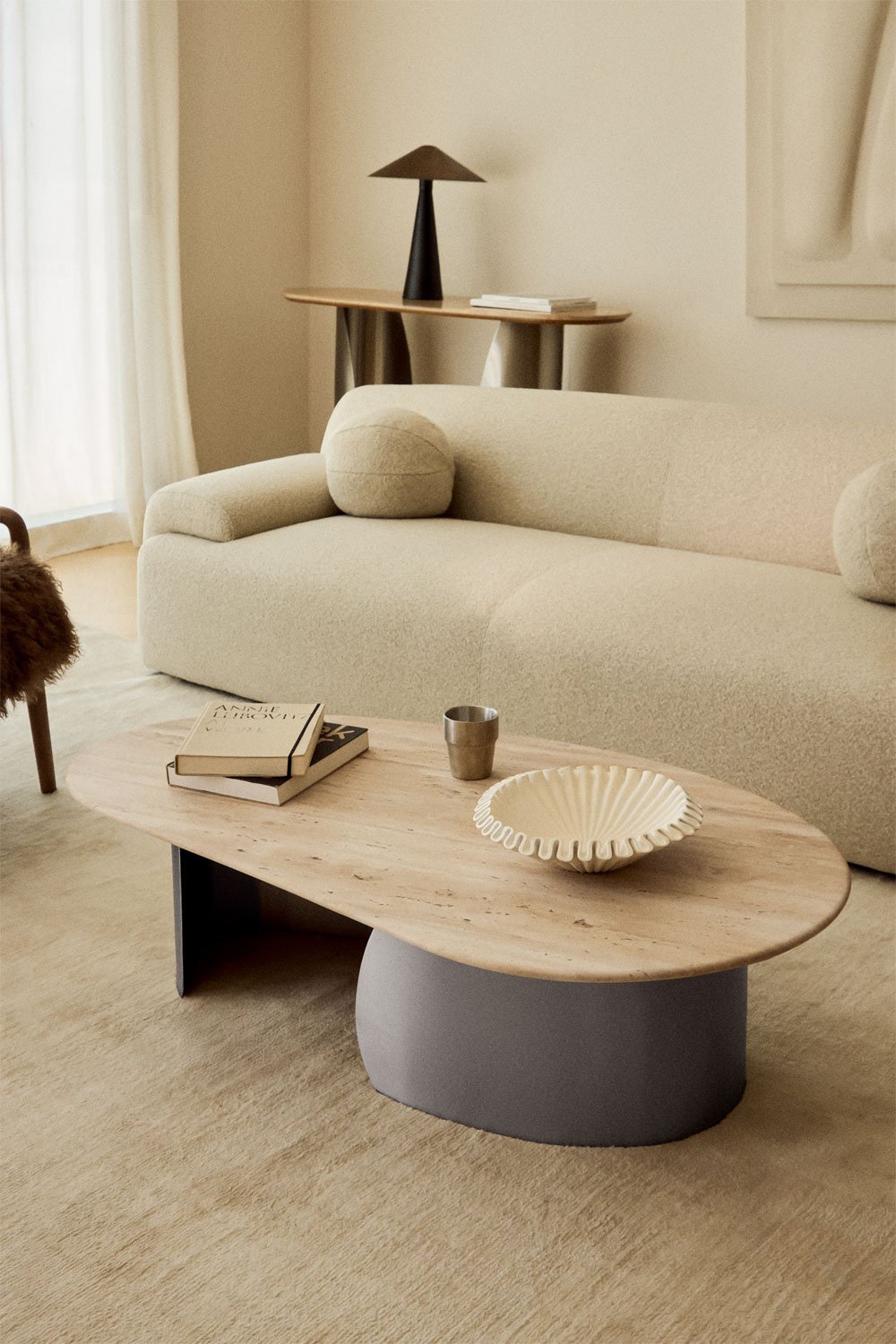 Coffee table 120x70 cm in travertine and stainless steel Vayet, gallery image 1