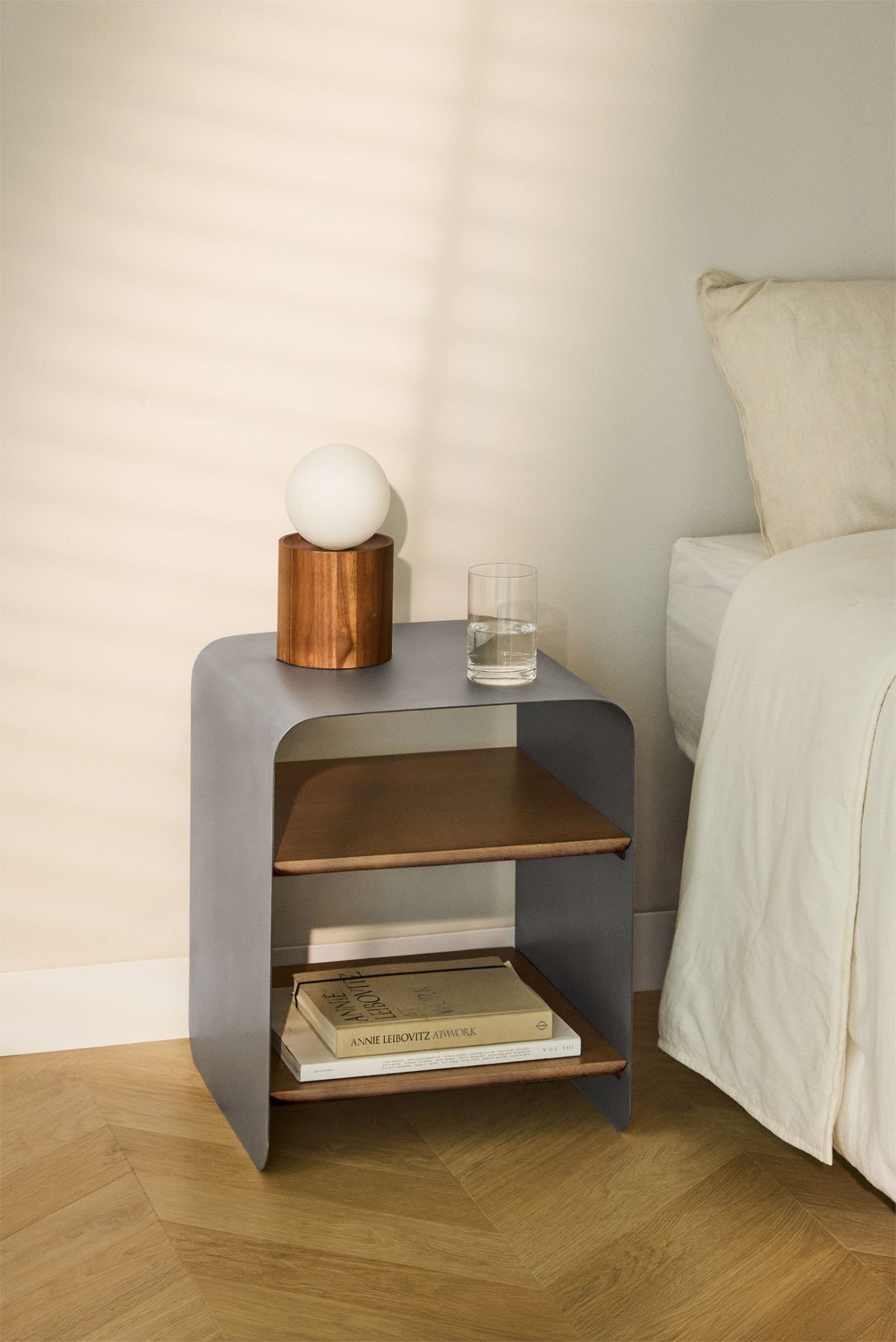 Mango wood and stainless steel bedside table Guren, gallery image 1