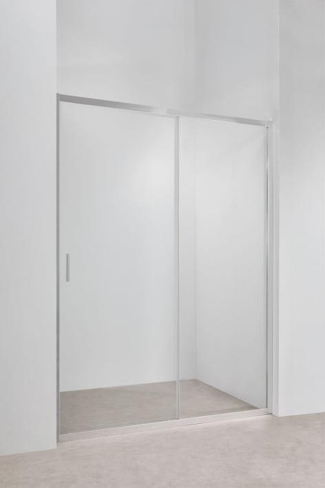 Front access shower screen 150x195 cm with sliding door, 6 mm clear tempered glass and brushed grey Dover aluminium - Brushed Grey