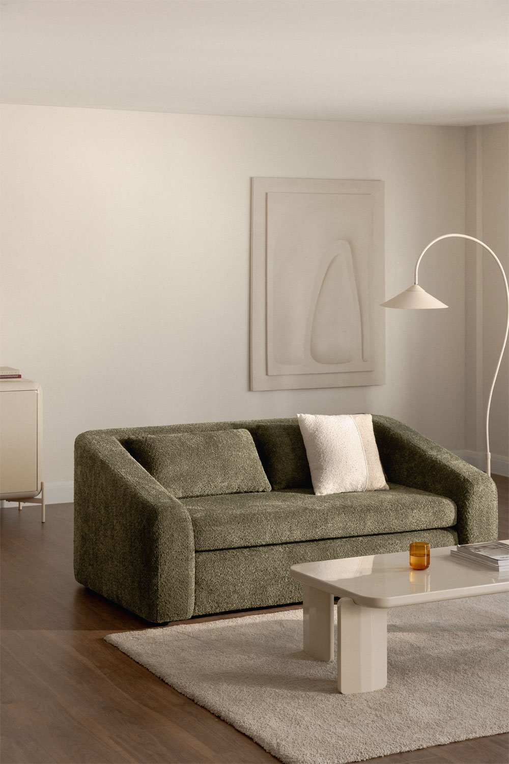 Dalila 2-seater sofa bed in bouclé fabric, gallery image 1