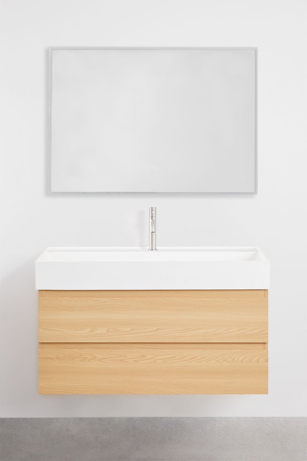 Bathroom furniture set in wood and ash veneer with integrated Ona washbasin, gallery image 2