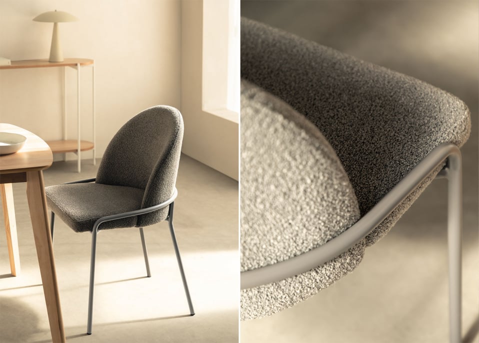 Grolet upholstered dining chair - Curly Antracita Grey