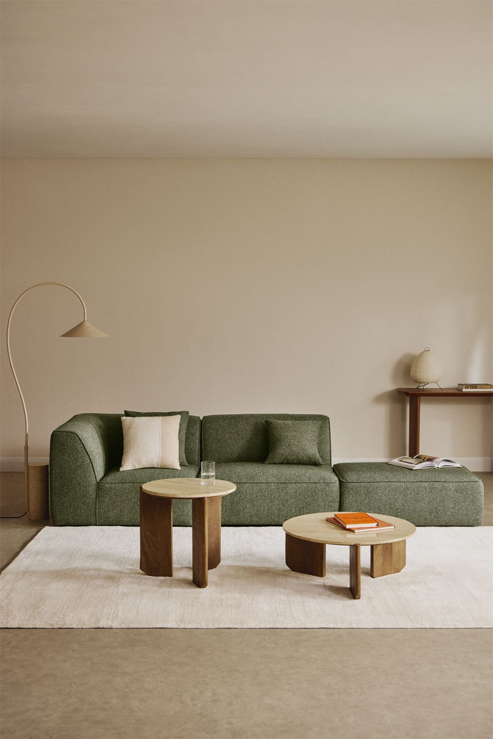Cardea 2-piece modular corner sofa with upholstered pouf, gallery image 1