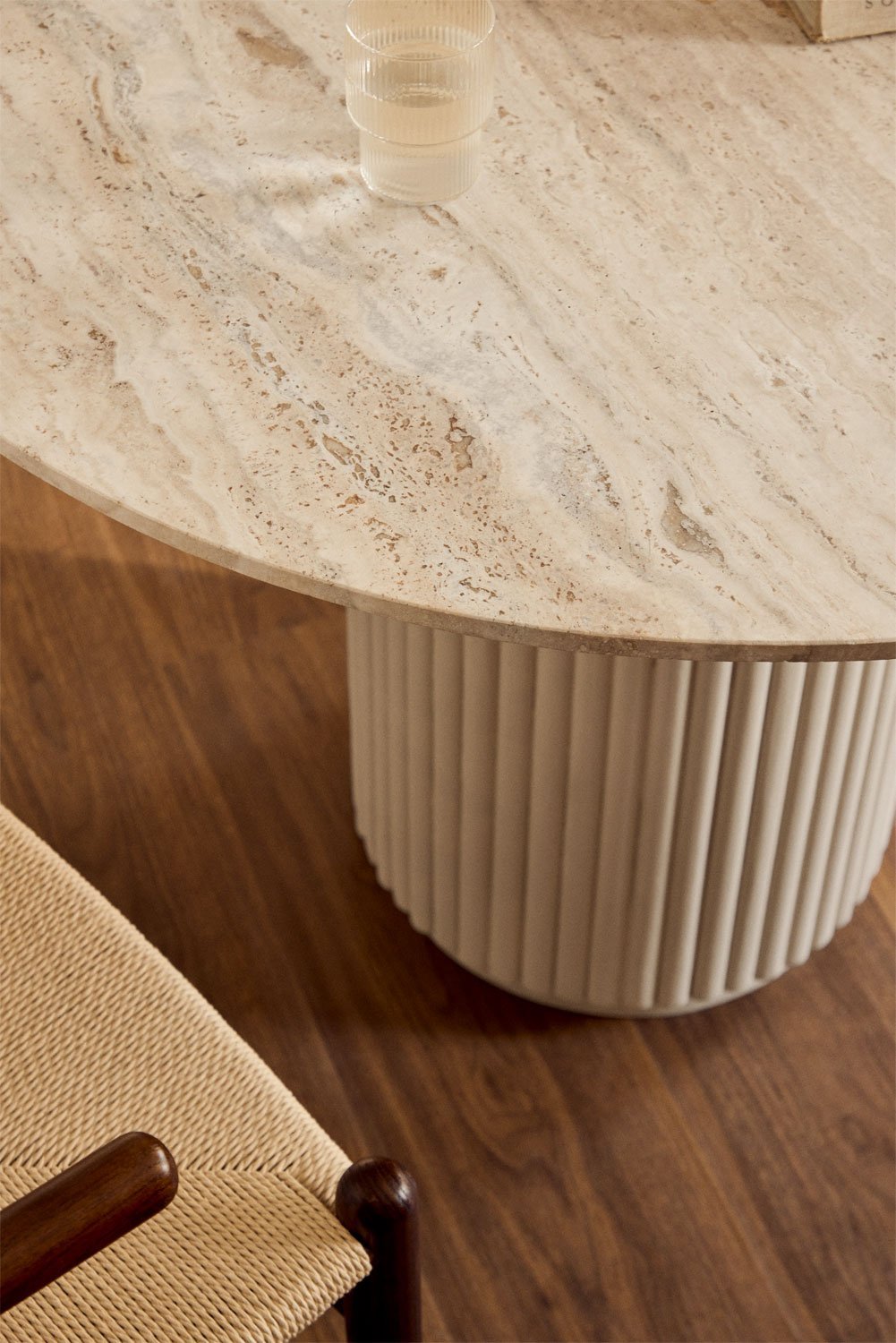 Giselda round dining table in natural stone and mango wood, gallery image 2