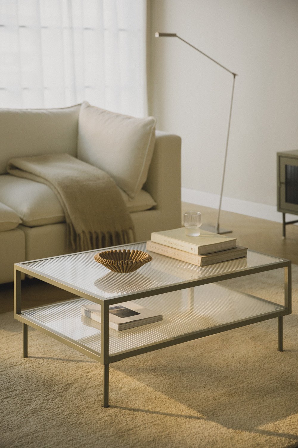Paoline rectangular coffee table in steel and glass, gallery image 1
