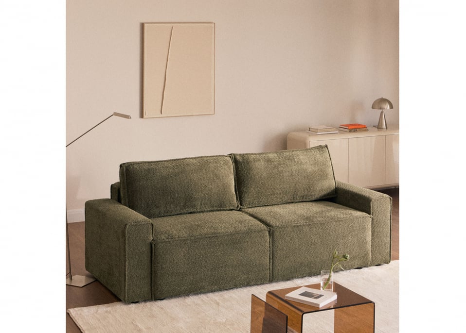 Tampere upholstered 3-seater sofa bed - Army Green Bouclé