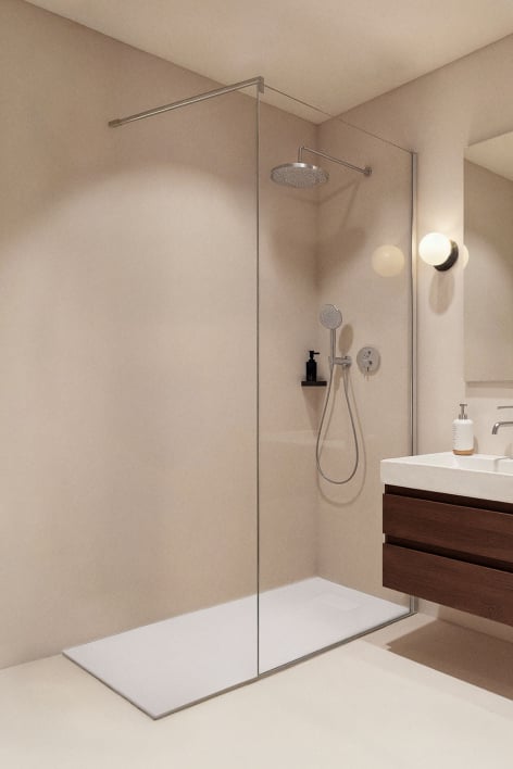 Fixed shower screen 80x195 cm, 8 mm clear tempered glass and brushed grey Bristol aluminium