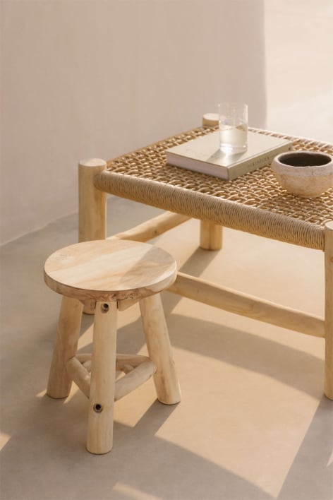 Garden low stool in light teak wood Narel
