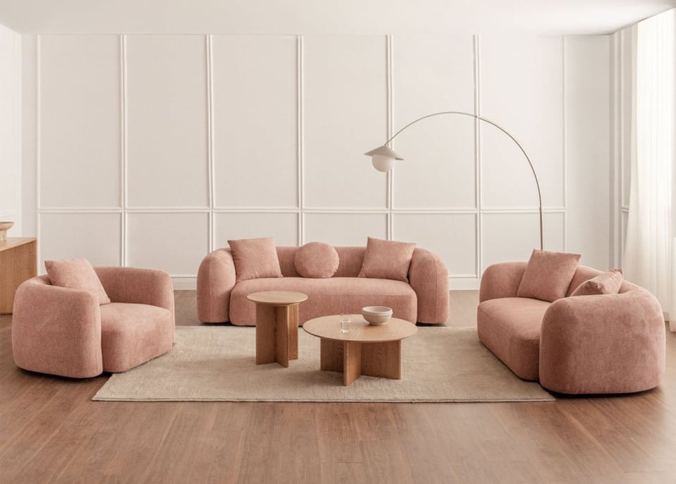 3-seater modular sofa, 2-seater sofa, and armchair living room set in Coco chenille