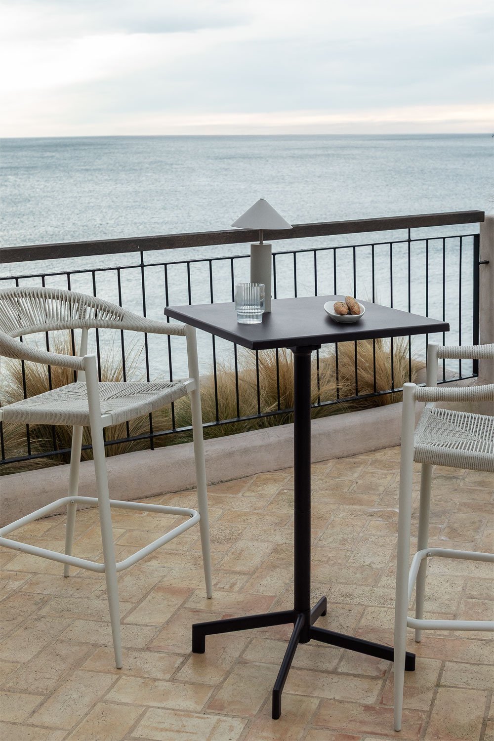 Dely 60x60 cm square bar table, foldable and convertible into 2 heights, made of steel, gallery image 1