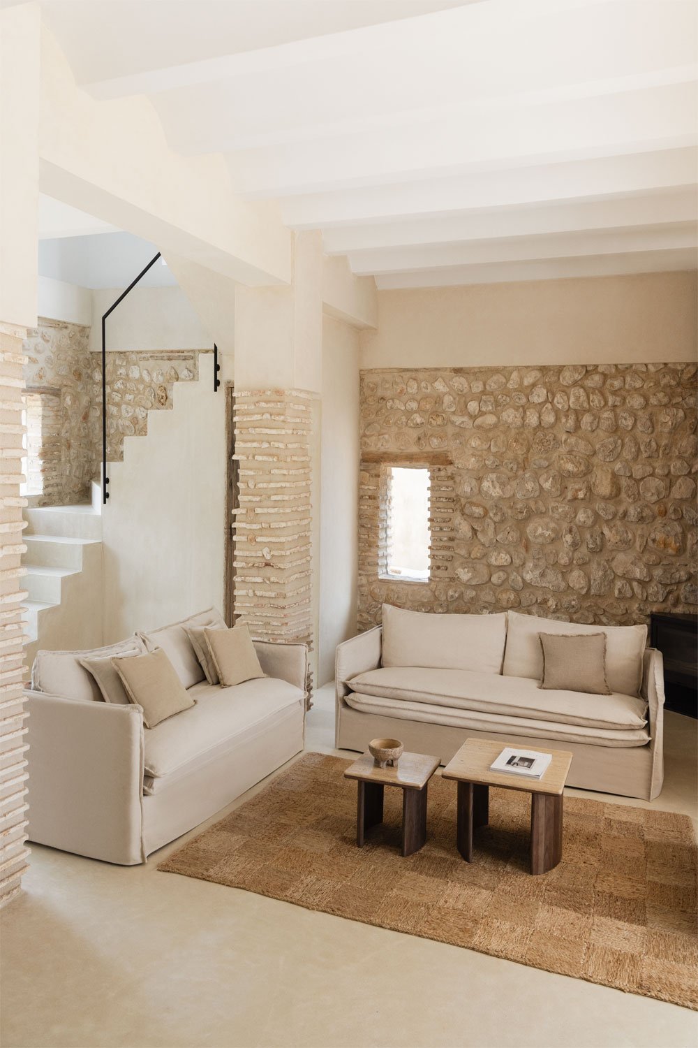 Living room set with 2-seater sofa and 3-seater sofas in Grace linen and cotton, gallery image 1