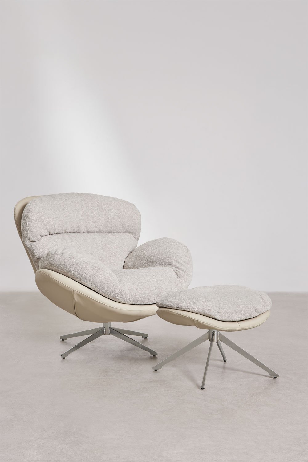 Amanda boucle fabric armchair with swivel footrest, gallery image 3