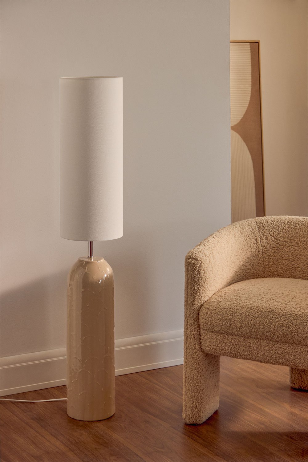 Floor lamp in ceramic and linen Cinnamon, gallery image 1