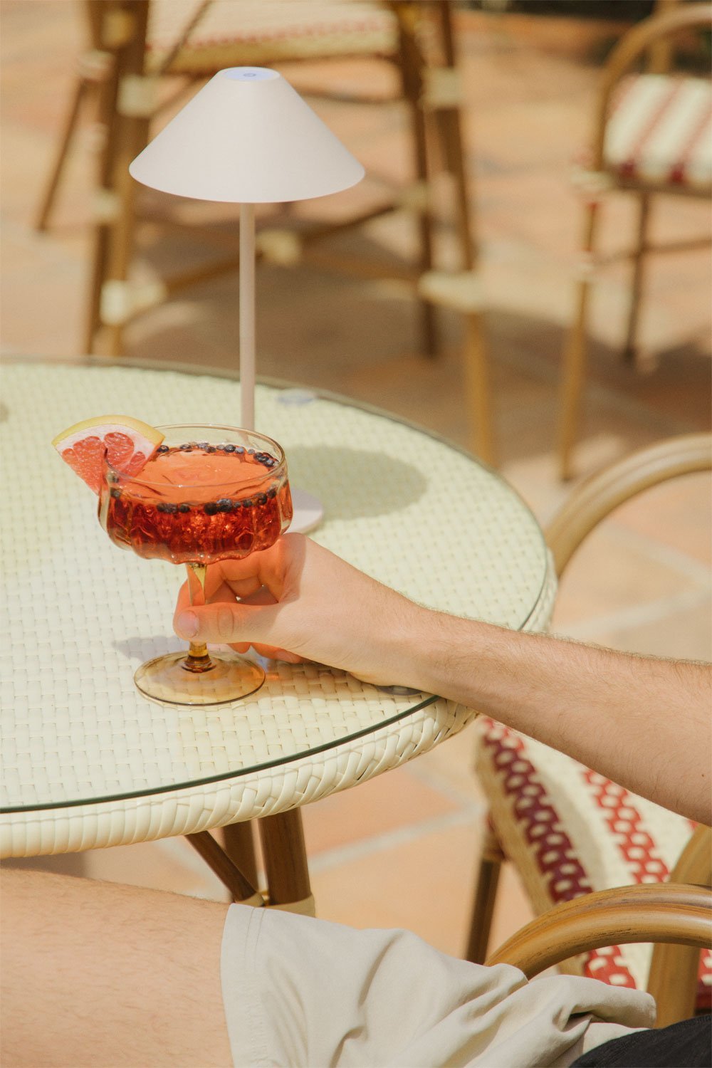 Round garden table Ø80 cm in aluminum and synthetic rattan Brielle Bistro, gallery image 2