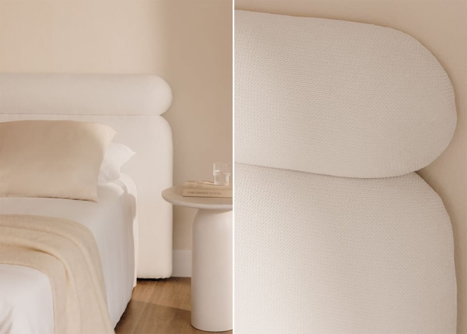 White Fabric Headboard for 135cm bed Cirene - Fabric White