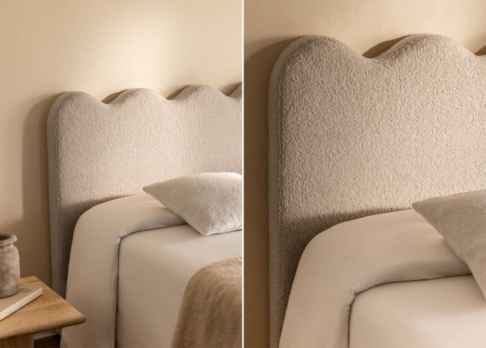 Cream Beige Sheepskin Headboard for 90cm bed Fausto - Teddy Fabric Cream Beige