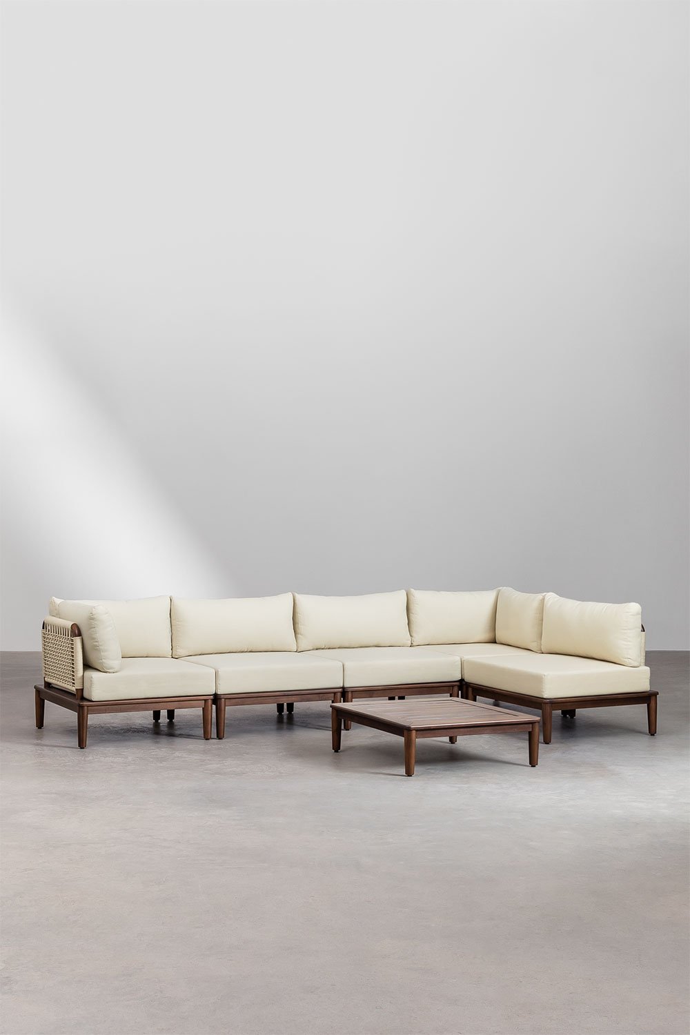 Giulia 5-piece modular corner sofa set with acacia coffee table, gallery image 1