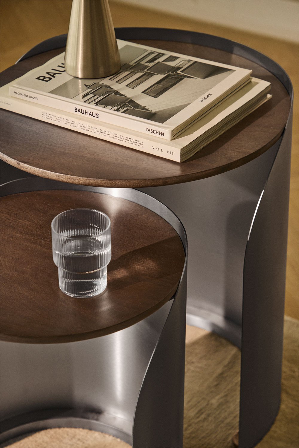 Xireisa round nesting side tables in mango wood and stainless steel, gallery image 2