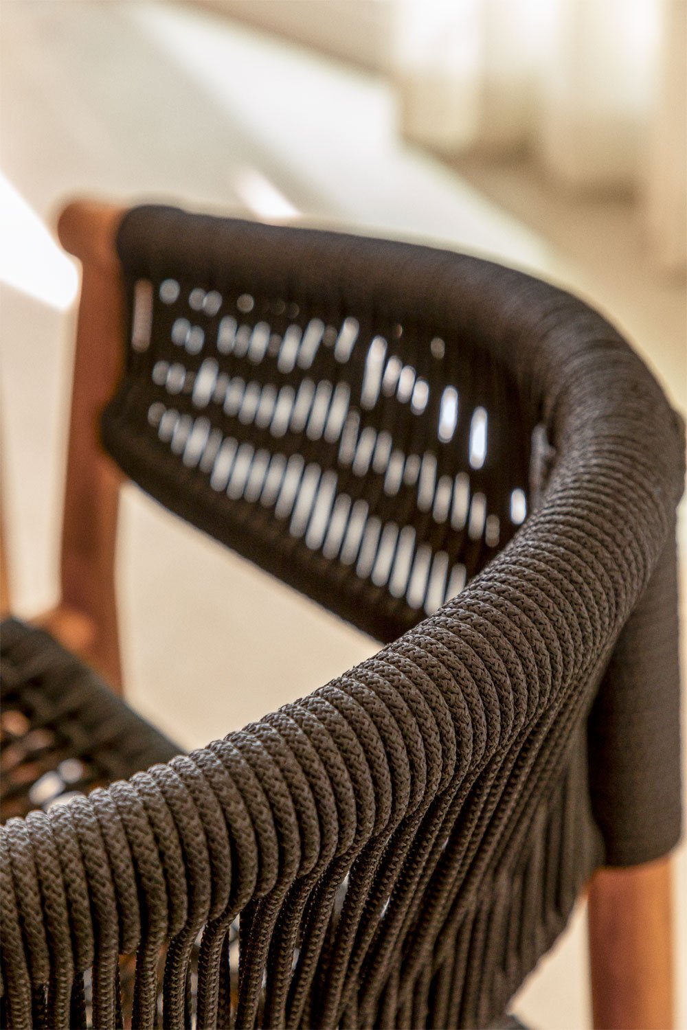 Tenay Classic Acacia Wood and Braided Rope Dining Chair with Armrests, gallery image 2