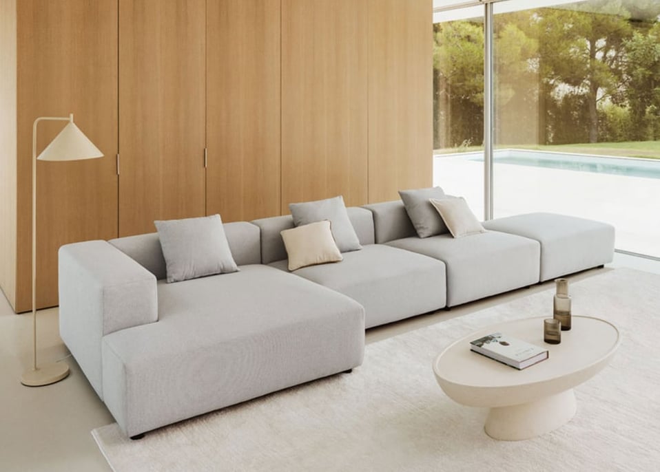 3-piece modular sofa left corner chaise longue with pouf (↔︎450 cm) Bruna