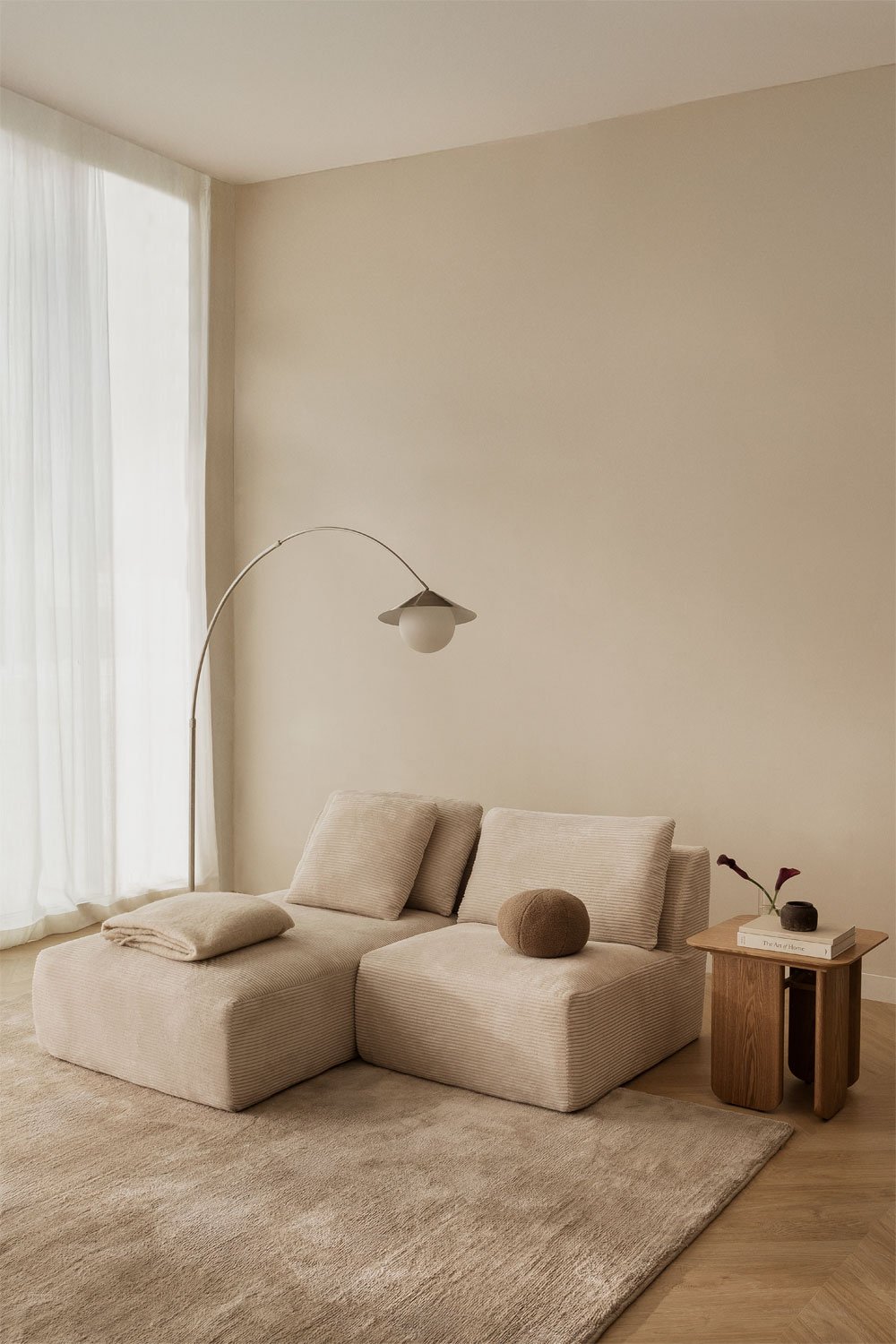 2-Piece Left Chaise Longue Modular Sofa in Vacuum-Packed Corduroy Temple, gallery image 1