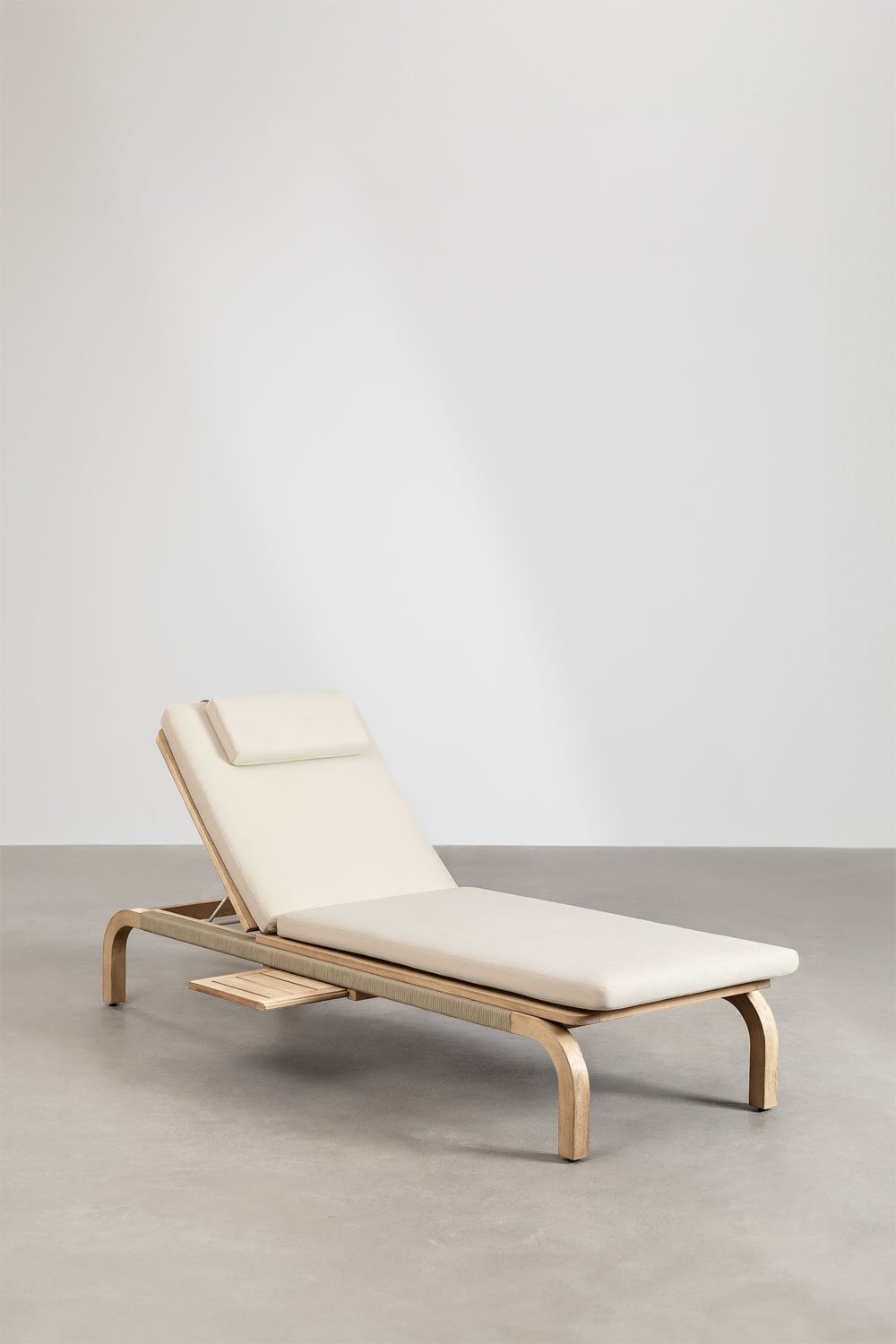 Dubai reclining acacia wood sun lounger with cushion, gallery image 4