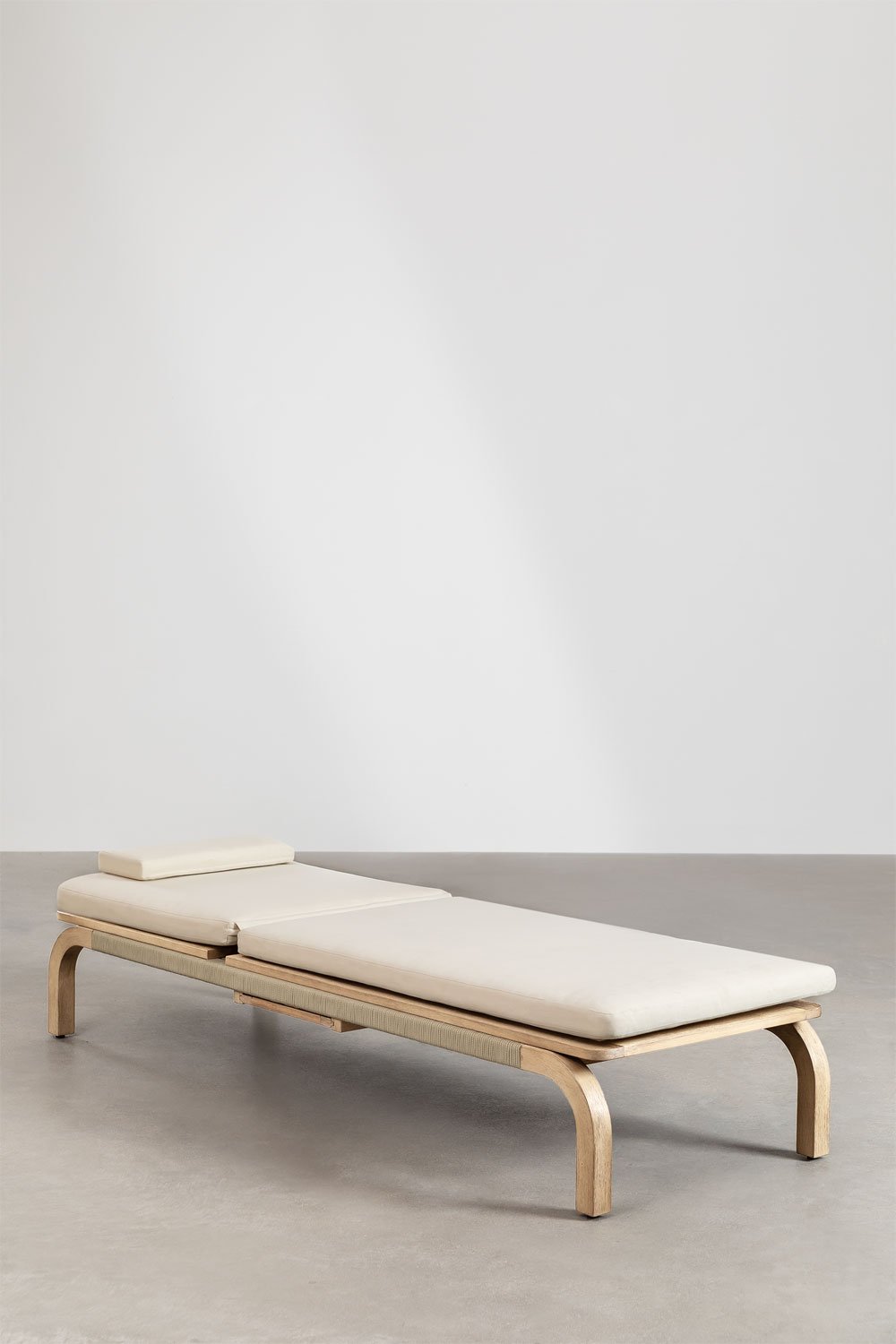 Reclining sun lounger in acacia wood with Dubai cushion, gallery image 5