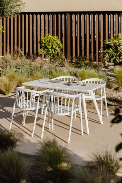 Rectangular table set 135x80 cm in Scand polypropylene and 4 Ivor garden chairs with armrests