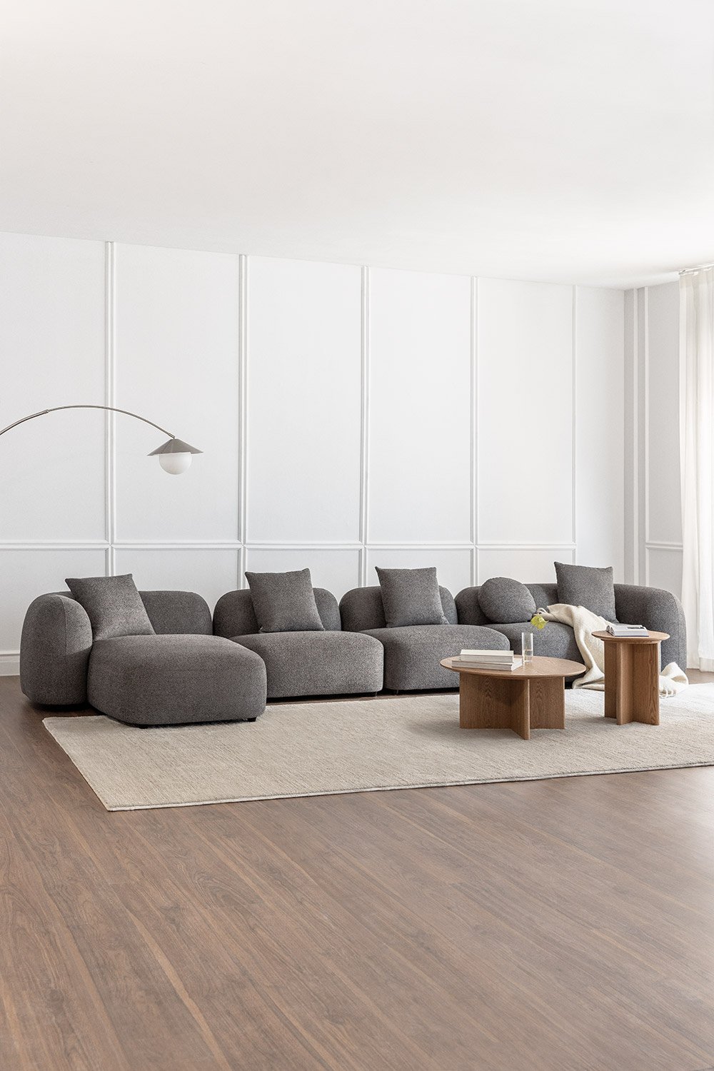 4-piece left chaise longue modular sofa in Coco chenille, gallery image 1