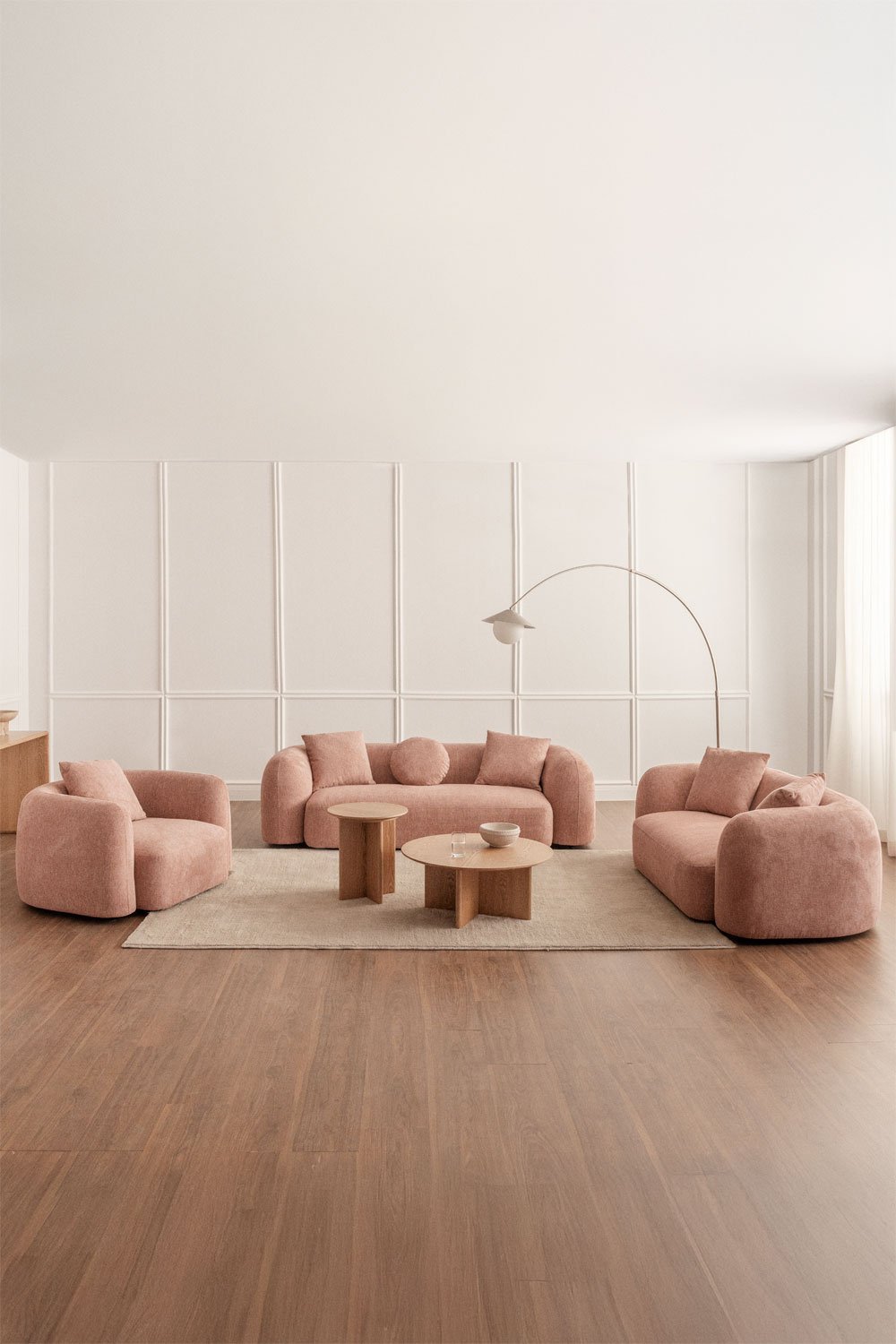 Living room set with 3-seater modular sofa, 2-seater sofa and armchair in Coco chenille, gallery image 1