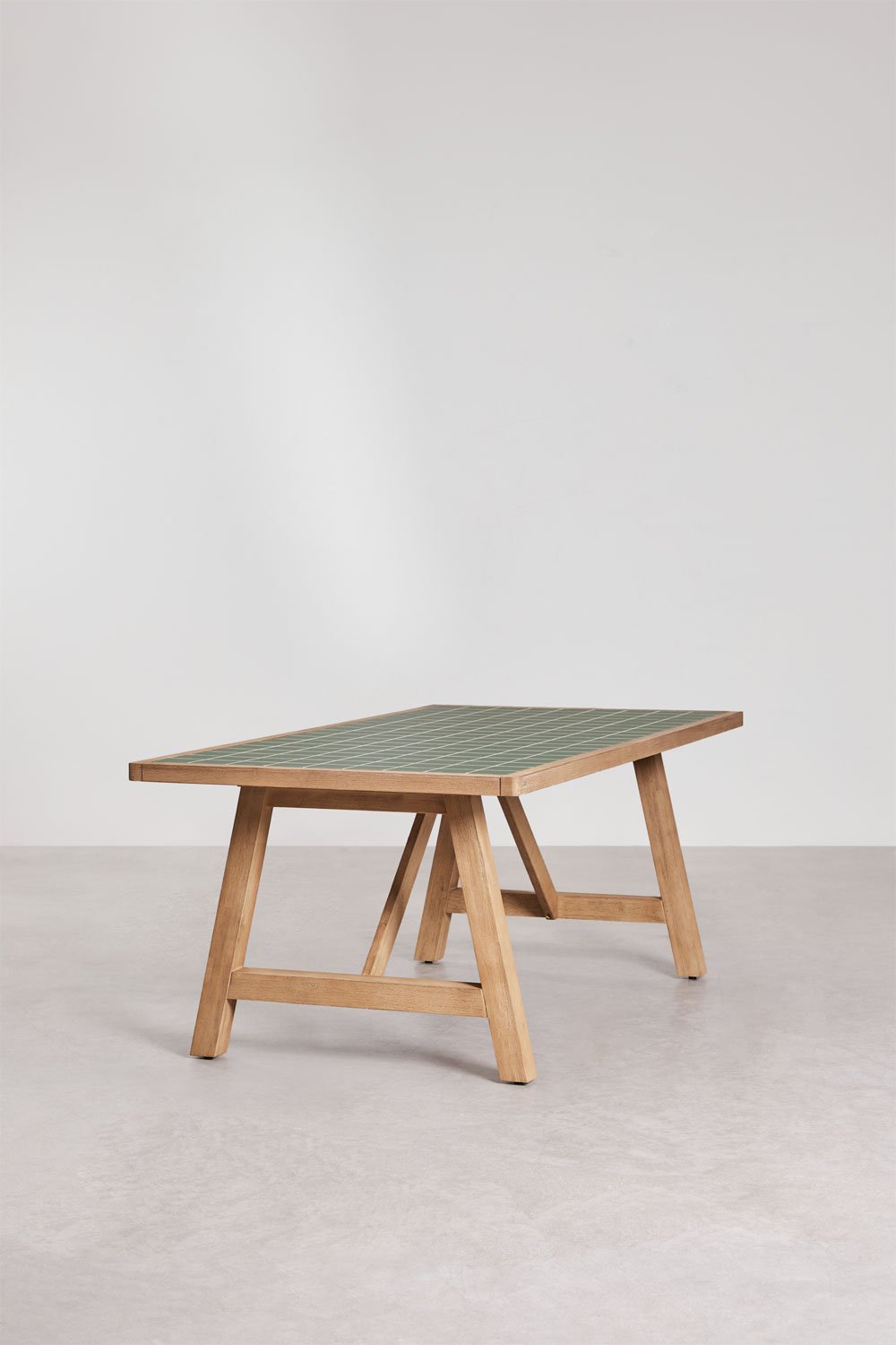 Rectangular dining table 200x100 cm acacia wood & dark green tiles Dubai, gallery image 2