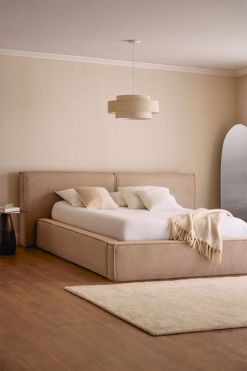 Upholstered bed with lift-up storage base Lunari, gallery image 1