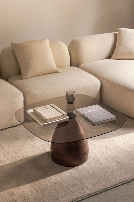 Square coffee table 80x80 cm in mango wood and tempered glass Mariana