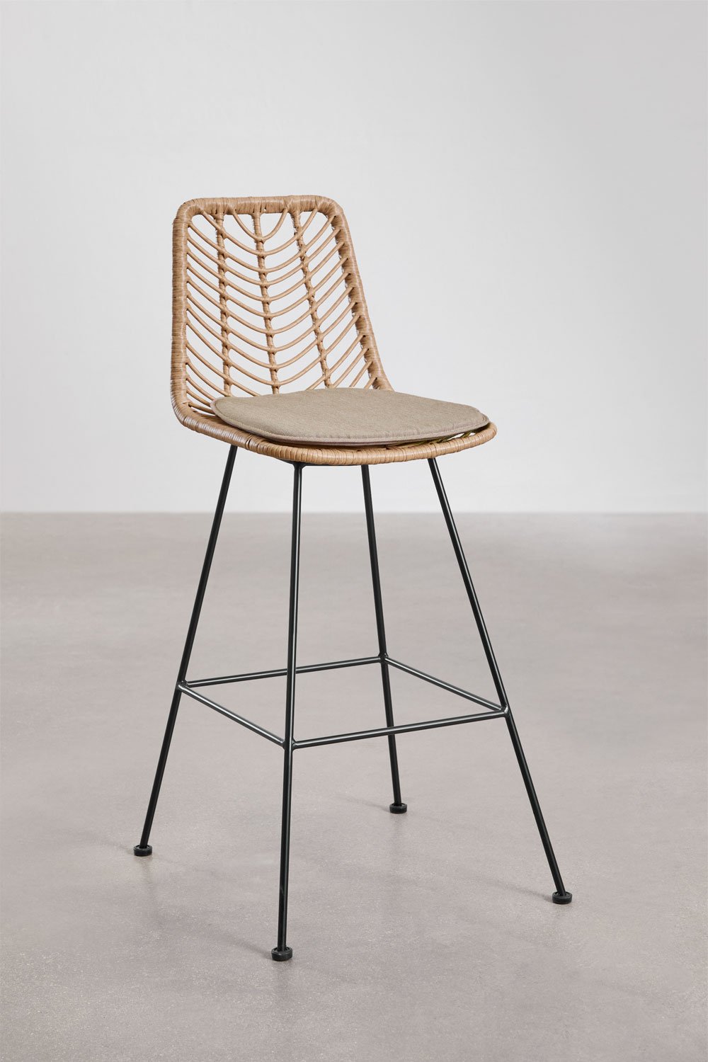 High garden stool in Gouda Natural synthetic rattan, gallery image 1