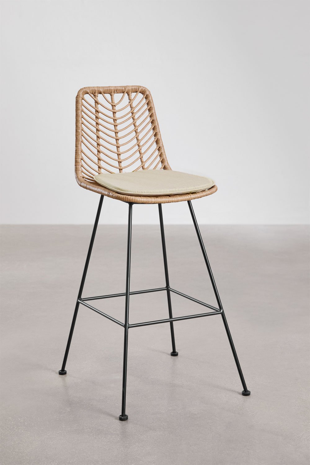 High garden stool in Gouda Natural synthetic rattan, gallery image 1