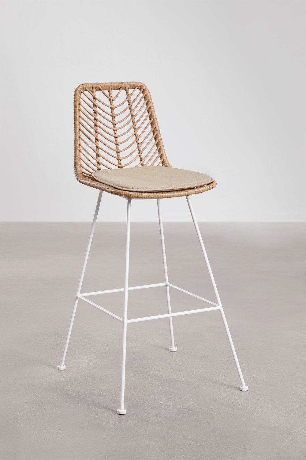 High garden stool in Gouda Natural synthetic rattan, gallery image 1