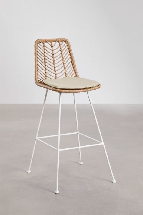 High garden stool in Gouda Natural synthetic rattan - White