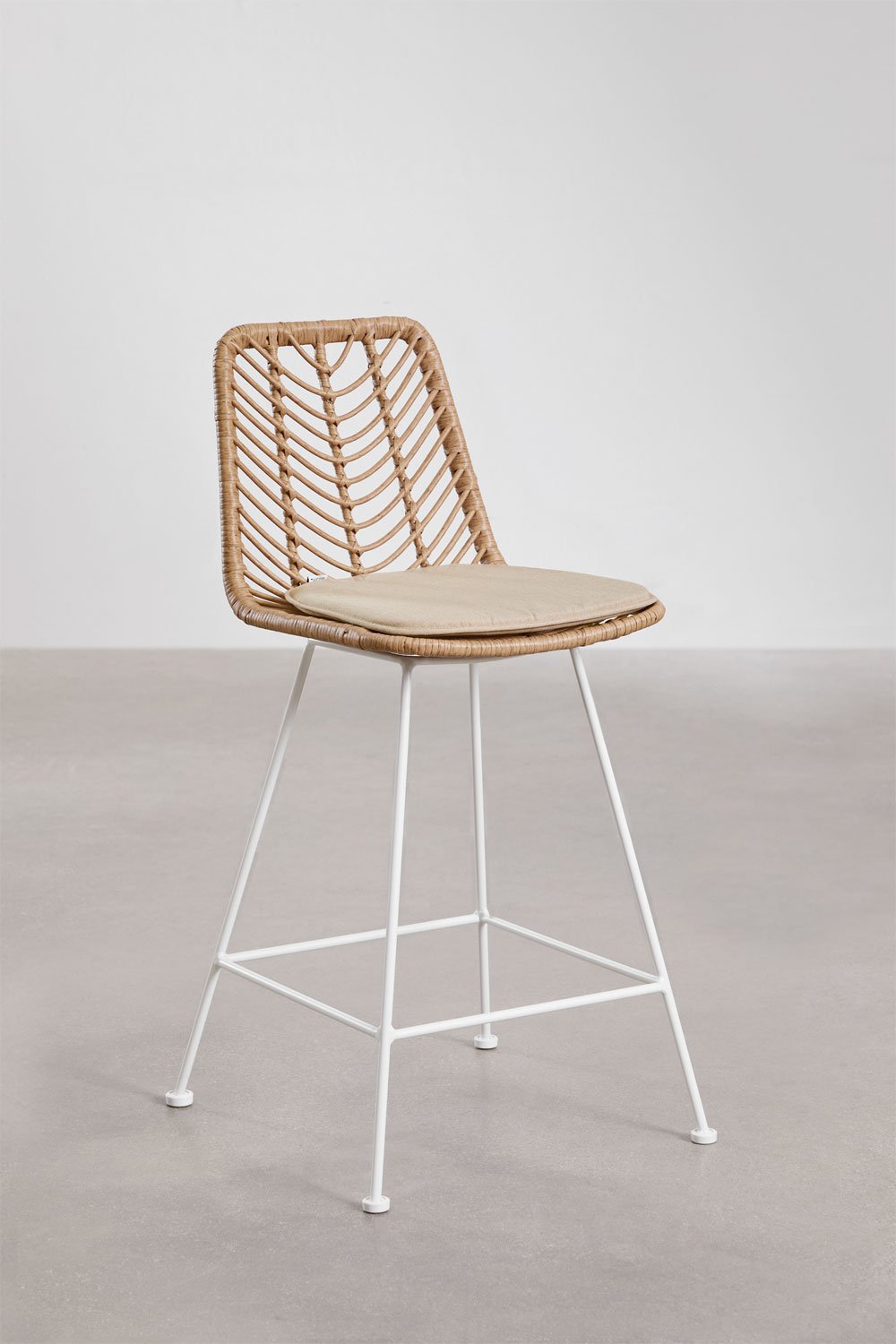 High garden stool in Gouda Natural synthetic rattan, gallery image 1