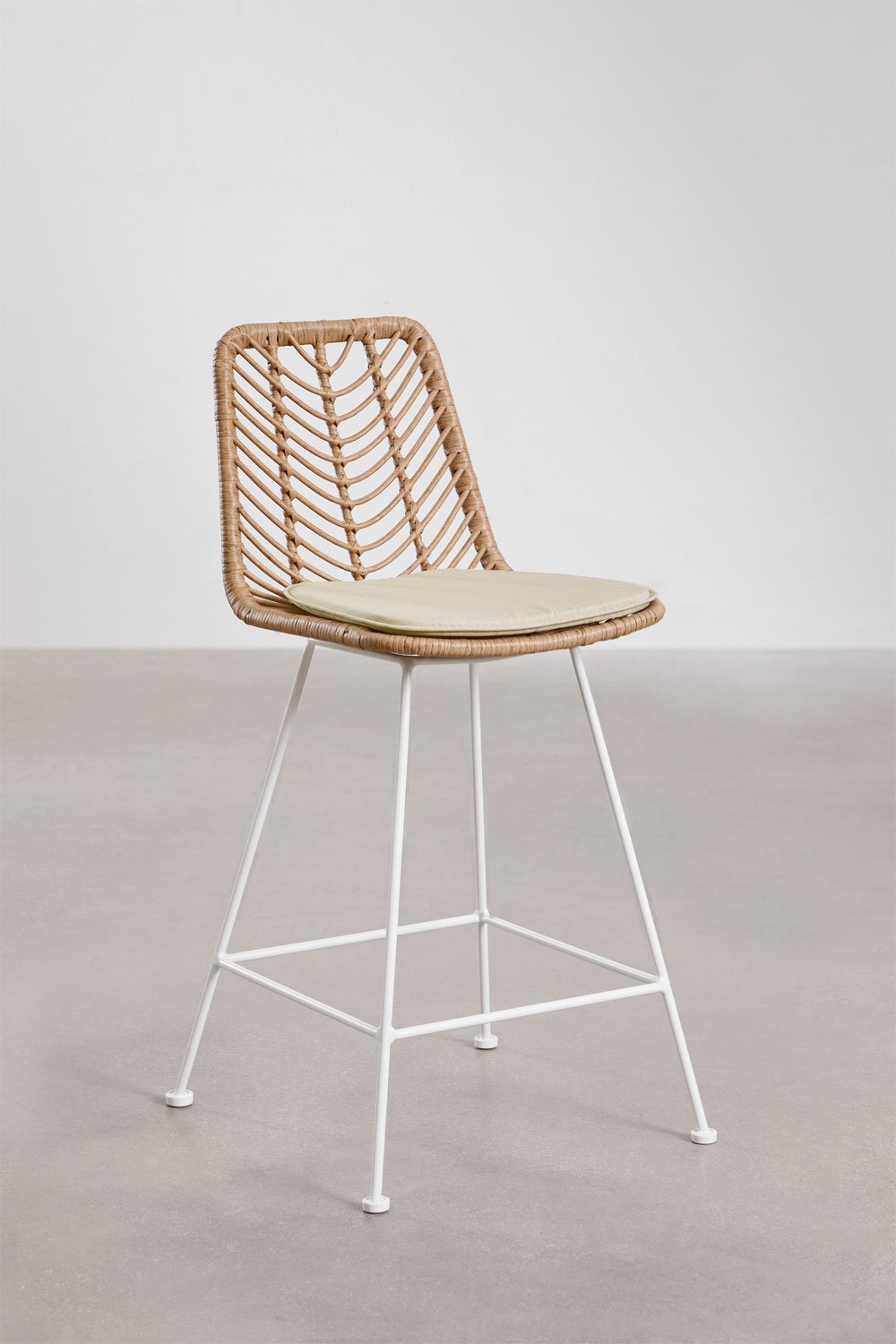 High garden stool in Gouda Natural synthetic rattan, gallery image 1