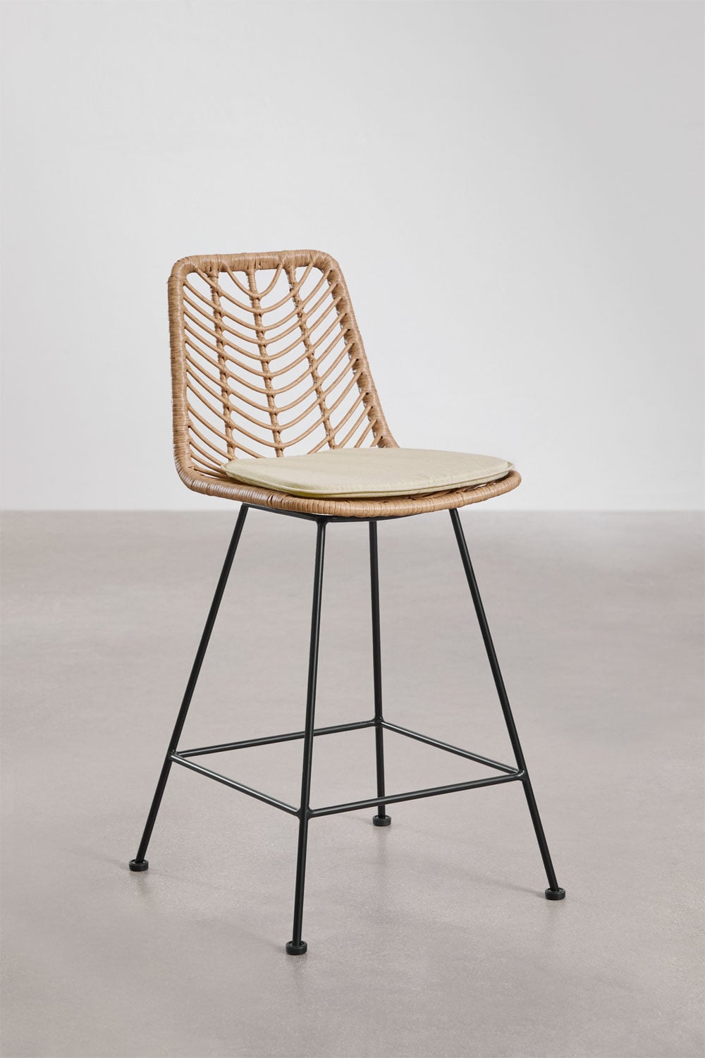 Pack of 2 high stools in Gouda Natural synthetic rattan, gallery image 1