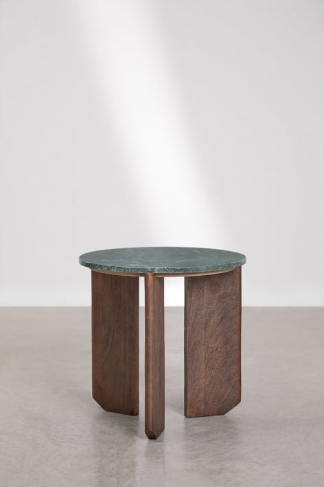 Pack of 2 round bedside tables Ø50 cm in natural stone and mango wood Lavinia