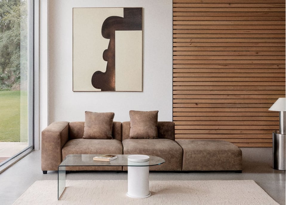 2-piece left corner modular sofa with high armrest and ottoman ↔︎285 cm Bruna - Suede Brown Coffee