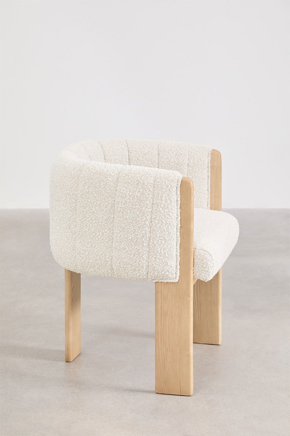 Pack of 2 dining chairs in ash wood and Leo bouclé fabric, gallery image 5