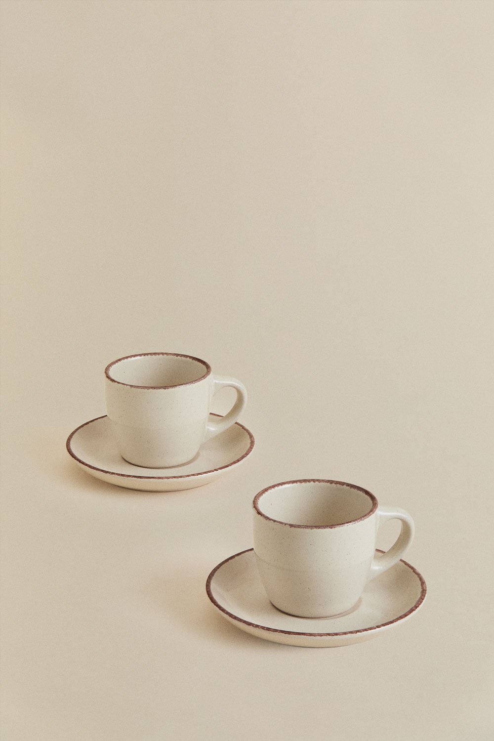 Pack of 2 Ronilena stoneware coffee cups with saucers, 9 cl, gallery image 3