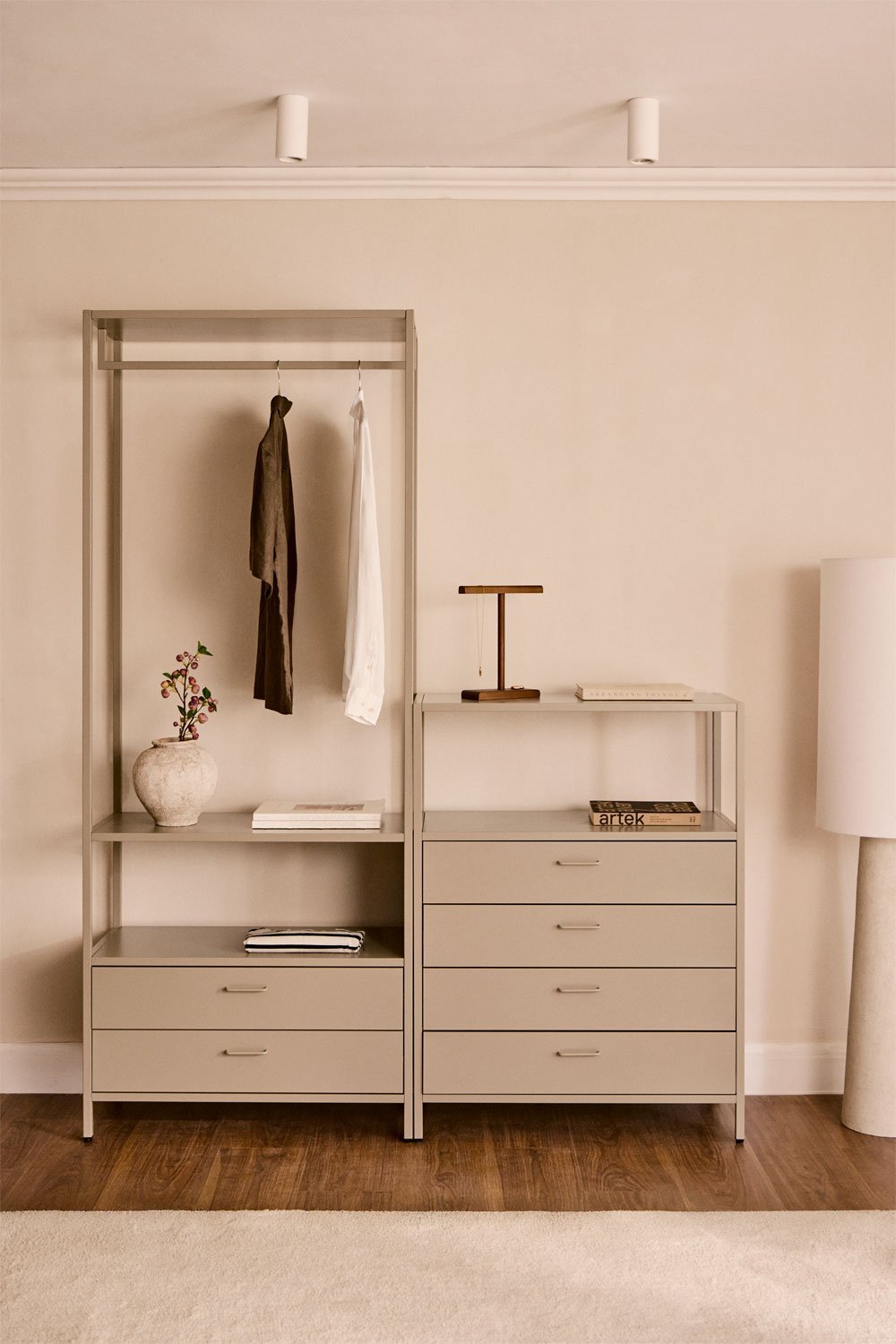 Janine 2-piece open modular wardrobe with clothes rack and drawers, gallery image 1