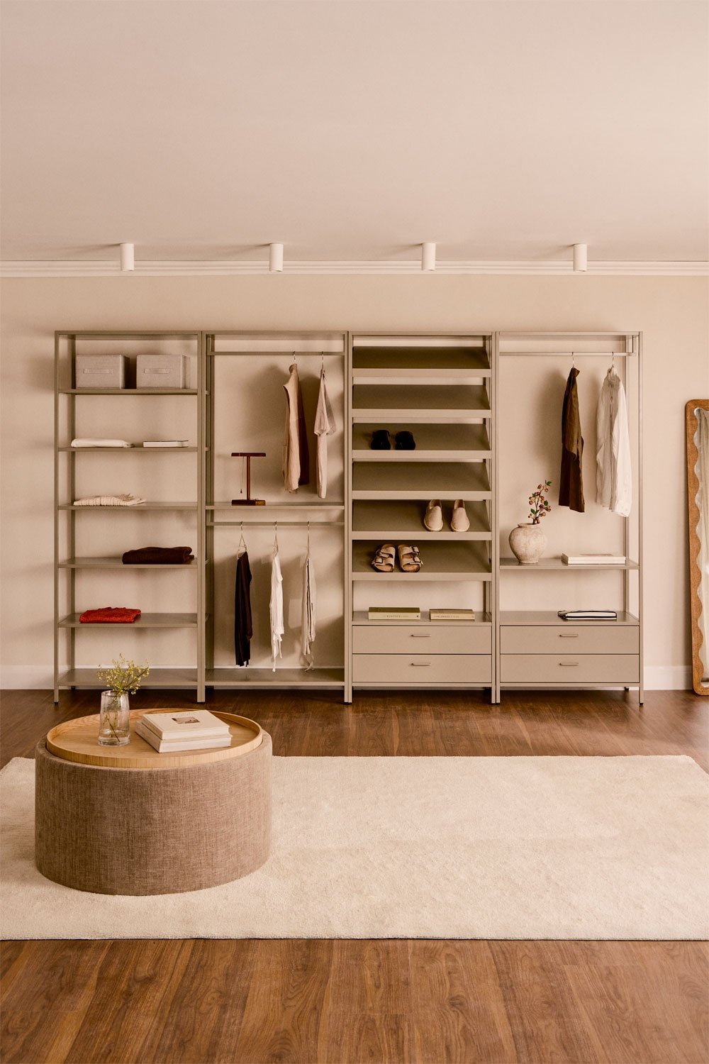 Janine 4-piece open modular wardrobe with steel shelving, gallery image 1