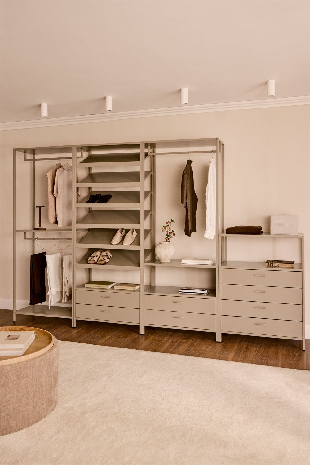 Janine 4-piece open modular wardrobe with steel drawers, gallery image 1