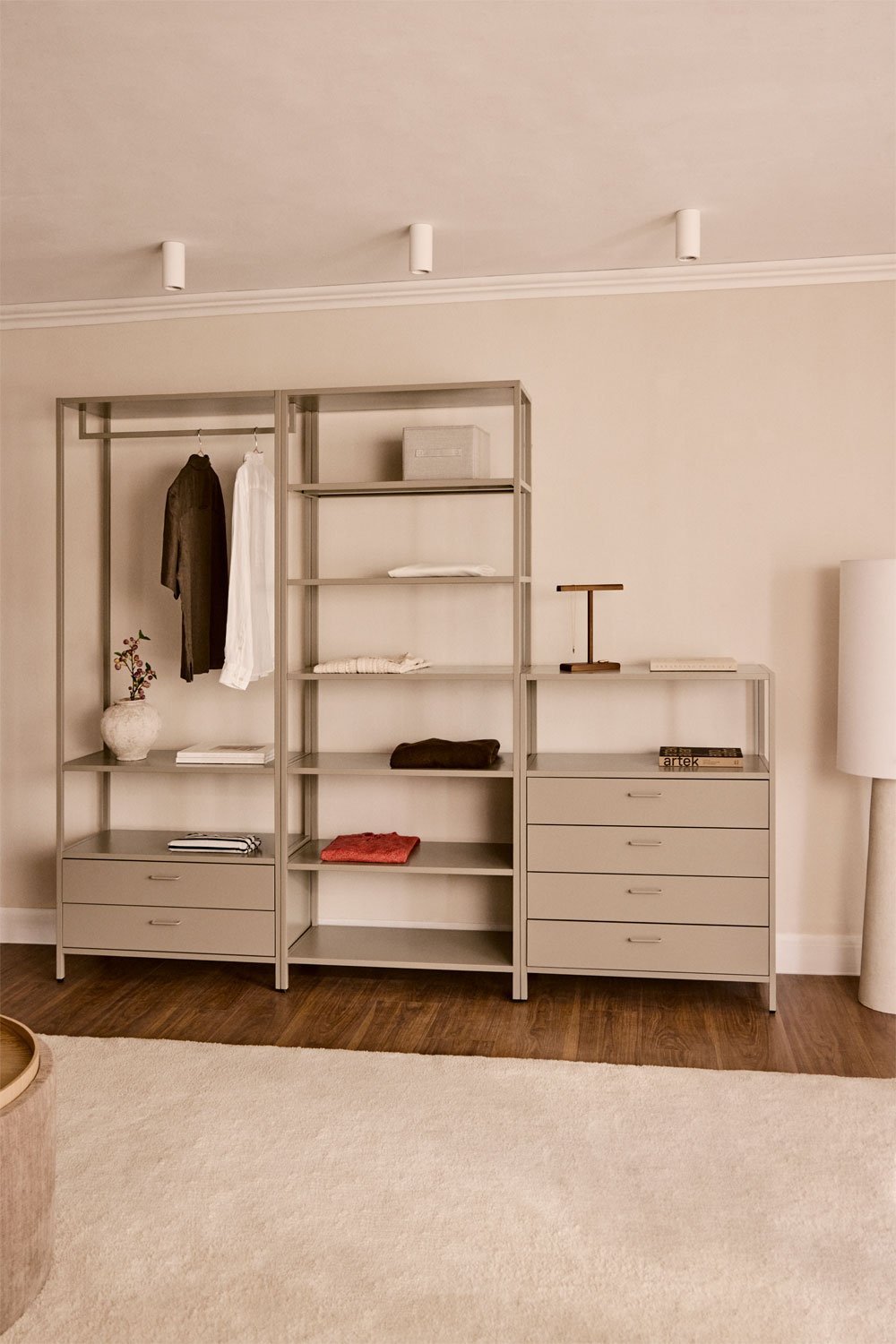 Janine 3-piece open modular wardrobe with steel drawers, gallery image 1