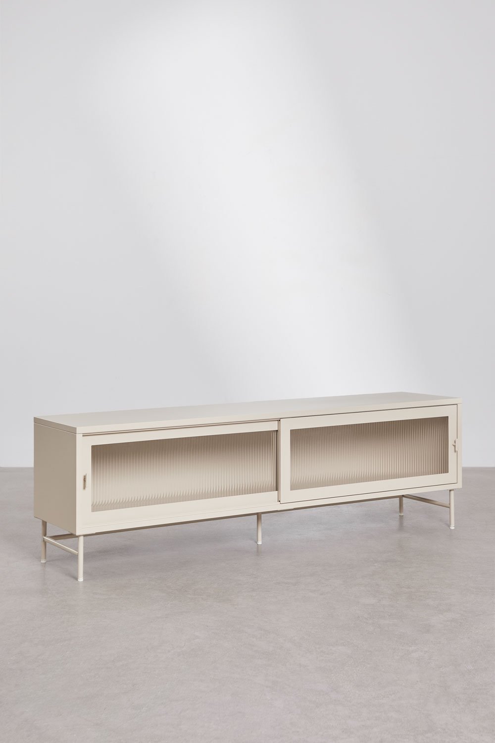 Paoline 180x40 cm TV cabinet in steel and glass, gallery image 3